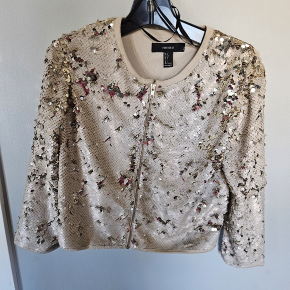 Size junior large beautiful sequin bomber jacket - Picture 1 of 3